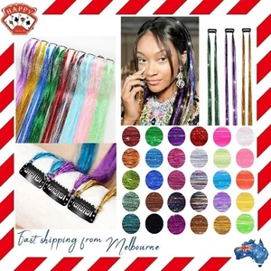 Holographic Hair Clip Glitter Highlights Tinsel Extensions Sparkle Party Clips - Picture 1 of 34