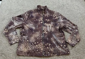 EXCLUSIVELY MISOOK WOMENS EXTRA LARGE JACKET SHINY PAILLETTE ZIP UP ANIMAL PRINT - Picture 1 of 13