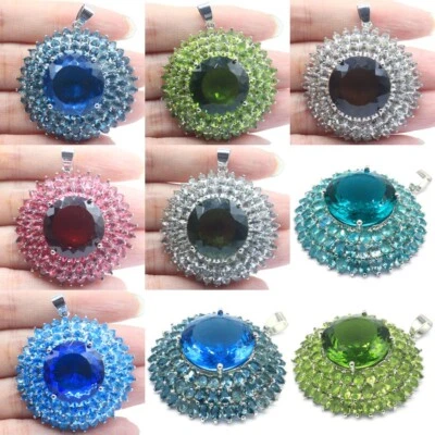 Colgante grande de plata aguamarina granate granate rodolita topacio azul piedras preciosas Foto 1 de 4