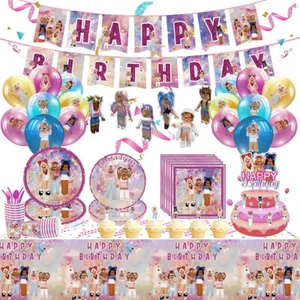 Pink Girl Gaming Theme Kids Birthday Party Decorations Tableware Set Supplies - Picture 1 of 23