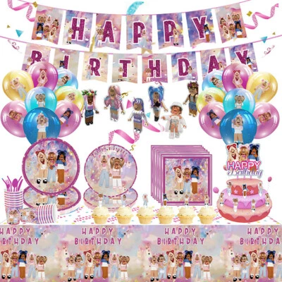 Pink Girl Gaming Theme Kids Birthday Party Decorations Tableware Set Supplies