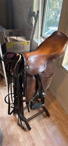 Brown Leather Jumping Close Contact English Horse Tack Saddle - Picture 1 of 7