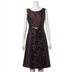 Prada Wool & silk Sleeveless Dress 40 Ladies' Brown Frayed bijou Lining - Picture 1 of 15