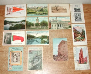 MIXED LOT OF 14 ANTIQUE TOPOGRAPHICAL POSTCARDS FROM 1908-1919 - Afbeelding 1 van 9