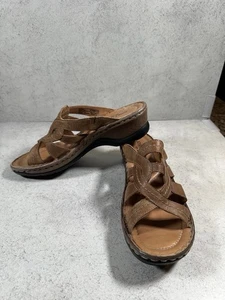 Women's Josef Seibel woven brown leather slides Catalonia Size EU 41 US 9.5 - Picture 1 of 8
