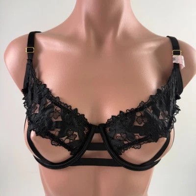 Victoria's Secret Very Sexy Floral Embroidered Open Cup Bra Black 34D NWT - Image 1 of 4