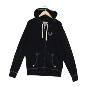 True Religion Logo Hoodie Mens Size L Black Full Zip Regular Fit - Picture 1 of 14