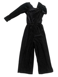Zara Girls Black Velvet Jumpsuit Size 7 Metallic Sparkle - Bow Accent- Holiday - Picture 1 of 5