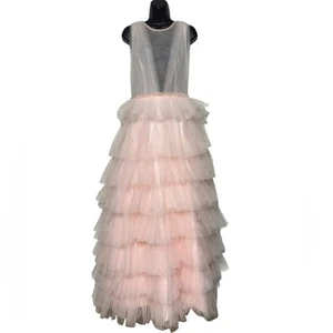 Formelles Ballkleid Abschlussball Hochzeit rosa Stufen Tüll Netz transparent Größe 6 - Bild 1 von 6