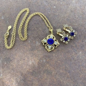Conjunto de Pendientes Colgantes Collar Azul Lapislázuli Perla Imitación AVON De Colección - Imagen 1 de 6