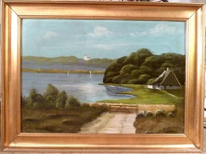 UNSIGNED! AUTUMN LANDSCAPE WITH LAKE AND VIEW TO THE CHURCH - Picture 1 of 4