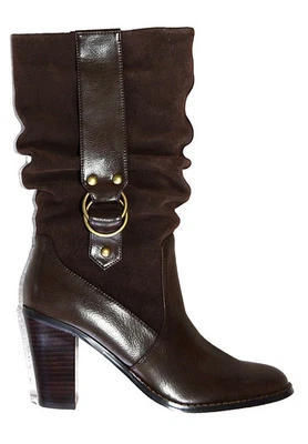 Nuevas Botas RAMPAGE MILA MARRÓN GAMUZA CUERO HOLGADAS MEDIA PANTORRILLA Hebilla Western 6.5 Foto 1 de 2