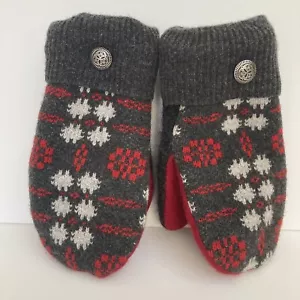 Handmade 100% Wool Mittens Up-Cycled Sweaters Fleece Lining One of A Kind Cozy - Picture 1 of 15