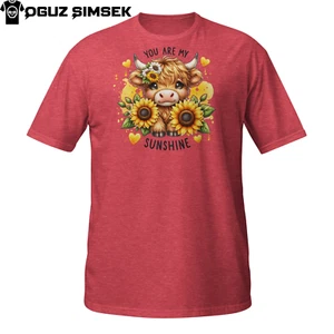 You Are My Sunshine Highland Cow T-Shirt | Cute Sunflower Country Farm Animal - Picture 1 of 33