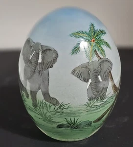 Unique African Elephants Hand-Painted Ostrich Egg... 4" tall - Picture 1 of 5