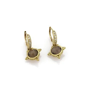 Judith Ripka Smokey Topaz & Diamond 18k Yellow Gold Fancy Dangle Earrings - Picture 1 of 5