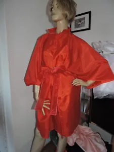 Raschel Taft Kittelkleid Schürze Sissy Nylon Negligee XXL glutrot - Bild 1 von 6