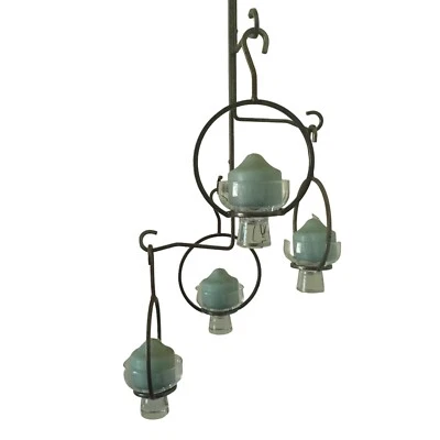  Wrought Iron and Glass 4-tier Ceiling Candle Lamp MCM HTF Adjustable Height - Image 1 of 4