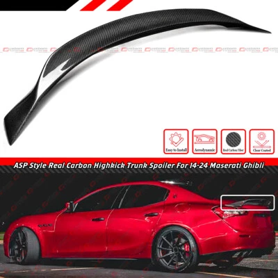 For 2014-2024 Maserati Ghibli ASP Style Real Carbon Fiber Highkick Trunk Spoiler - Image 1 of 4