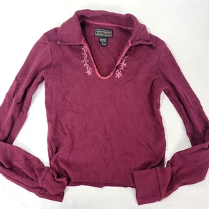 Camisa para mujer Abercrombie & Fitch manga larga vintage granate bordada GRANDE L - Imagen 1 de 6