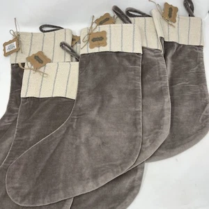 Mud Pie Home Gray Velvet Christmas Stocking Primitive Style 19" Long - Picture 1 of 8