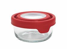 Anchor Hocking Round Small Glass Jar with Red Lid Storage Oven Microwave Safe