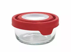 Anchor Hocking Round Small Glass Jar with Red Lid Storage Oven Microwave Safe - Picture 1 of 1