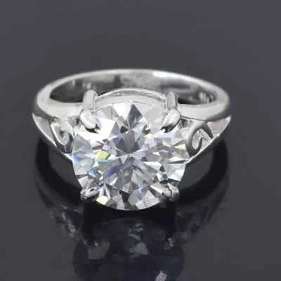 РЕДКОЕ сертифицированное белое кольцо с одним бриллиантом круглой огранки 5,25 карата обработанное серебром 925 пробы - Изображение 1 из 4