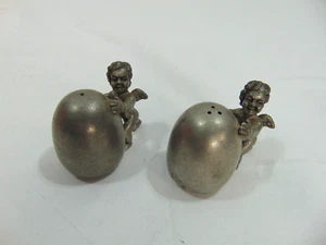 Vintage Pewter Small Angels Salt & Pepper Shakers - Picture 1 of 5