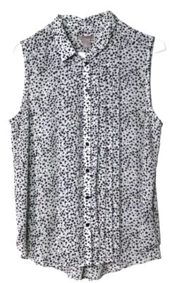 H & M SLEEVELESS BLOUSE ladies size 16 white black heart print NWT silky pleated - Изображение 1 из 4