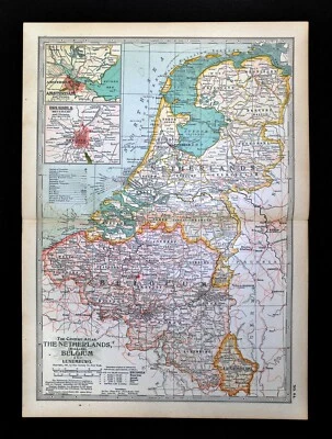 1902 Century Map Netherlands Holland Belgium Luxemburg Amsterdam Brussels Ghent - Image 1 of 2