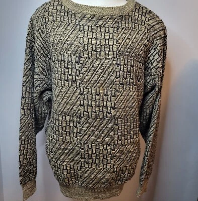 Generra 80s Vintage Grandpa Woven Knit Sweater Mens Large Geometric Black White  - Image 1 of 4