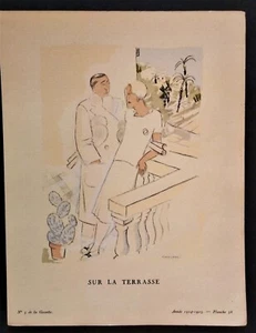 Roger Chastel SUR LA TERRASSE pochoir EO Gazette du Bon Ton 1924-25 Riviera - Picture 1 of 5
