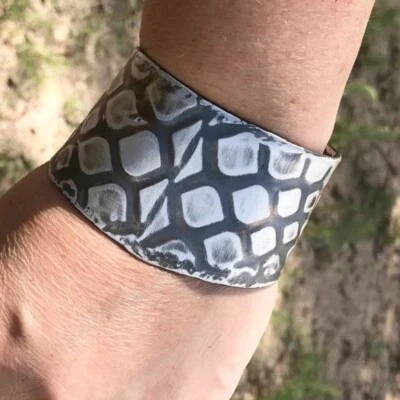 Snakeskin Cuff Bracelet Solid Sterling Silver 925 Handmade Bohemian Gift Snake - Image 1 of 4