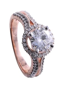 Forever Brilliant 1.28Ct Round Moissanite & Diamond  Rose Gold Engagement Ring  - Picture 1 of 1