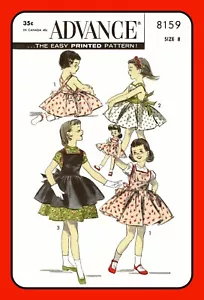 ABITO Grembiule Bambini PINAFORE Ragazze Taglia 8 RARO Advance 8159 Vintage Modello Cucito Anni '50 - Foto 1 di 5