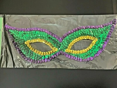 Vtg Old America Store Sequin Mardi Gras Mask Purple Green Gold Carnival NOS - Image 1 of 4