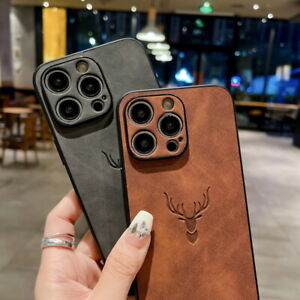 For iPhone 15 14 13 12 Pro Max 11 Leather Deer Thin Shockproof Phone Case Cover