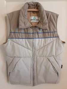 Vtg 1980s Pacific Trail Sportswear Vest Large Beige Blue Piping Western USA Made - Picture 1 of 18