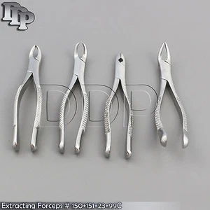 4 Pieces DENTAL TOOTH SURGERY EXTRACTING EXTRACTION FORCEPS #150+#151+#23+#99C - Picture 1 of 3