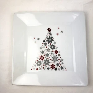 Food Network Christmas Tree 10" Square Tray Plate Linzer Red Silver Christmas - Picture 1 of 5