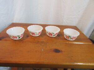 4 Vintage Fire King Custard Dishes Gay Fad Peach Blossom Milk Glass Hand Painted