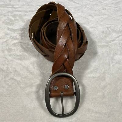 American Eagle AE Braided Leather Belt Oval Buckle Logo Boho Y2K Women's Sz XL - Image 1 of 4