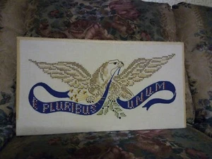 VINTAGE COMPLETED FINISHED NEEDLEPOINT EAGLE TAPESTRY - Picture 1 of 5