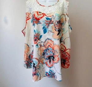 Van Heusen Womens XXL Sleeveless Blouse Ivory Floral Lace Trim Tank Summer - Picture 1 of 11