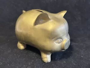 Vintage massives Messing Schwein Sparschwein Münzbank mit Messingstopfen 5x3,5 - Bild 1 von 6