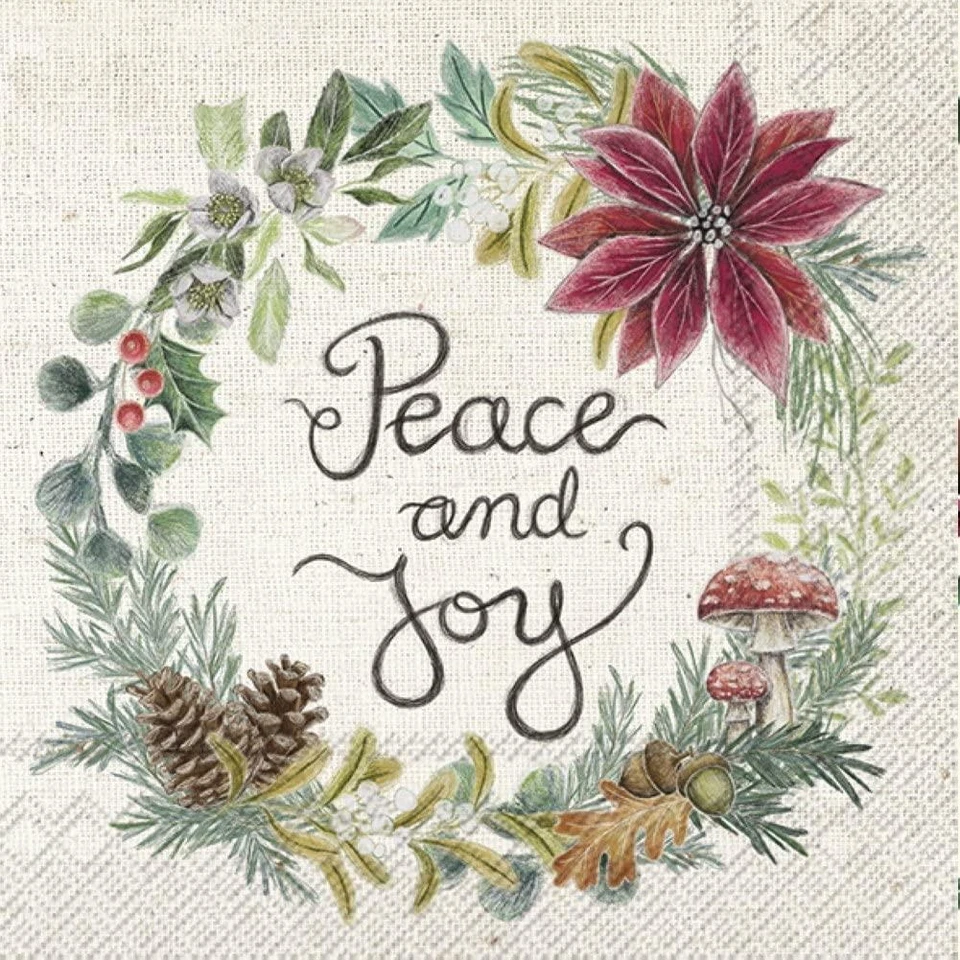 IHR Christmas Wreath Festive Printed Cocktail Paper Napkin 20-Pack Disposable 3-Ply