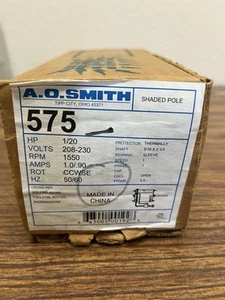A.o. Smith 575 Fan Motor 1/20 HP, 208/230v, 1550 RPM, CCWSE, 1 Amp - Picture 1 of 7