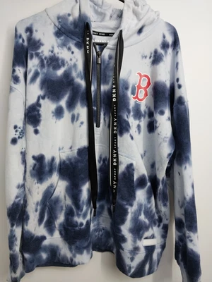 DKNY WHITE & NAVY BOSTON RED SOX DAKOTA TIE/DYE HALF -ZIP HOODIE  XL WOMENS - Image 1 of 4