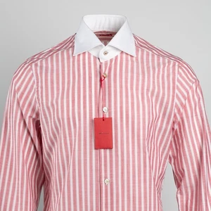NWT $1350 KITON CIPA 1960 Cotton Striped Dress Shirt White/Red Size: 16 /41 - Picture 1 of 11